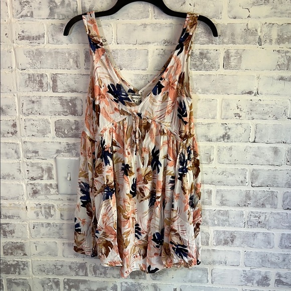 Rip Curl Women’s Mini Dress Sunset Waves Tank Cover Up Coral Navy Floral Size XS - Picture 2 of 7